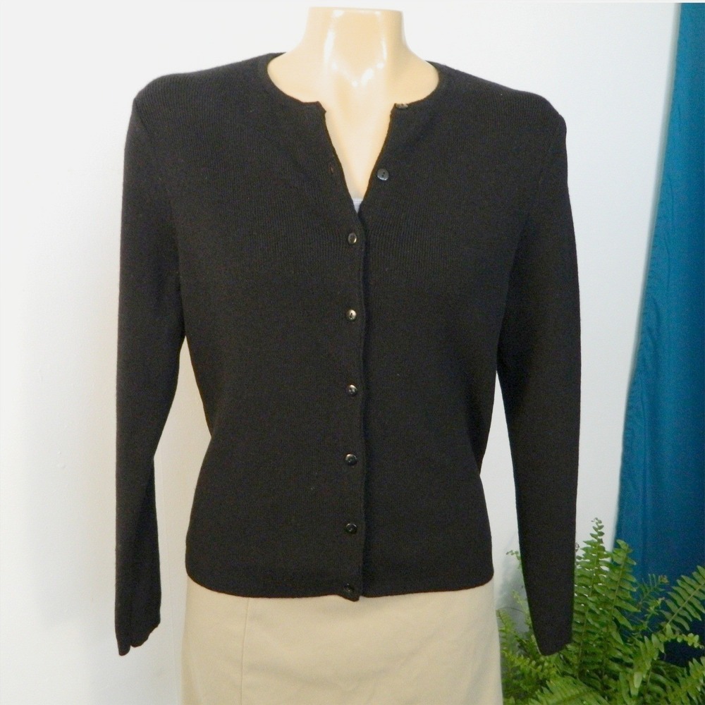 Pendleton Wool Cashmere Blend Cardigan Women Petite M Black Merino Button Front